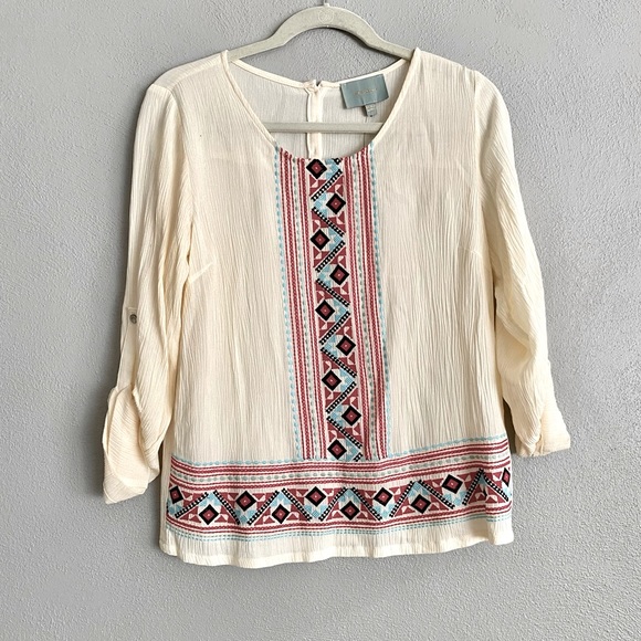 Anthropologie Skies are Blue Top Size Small Multicolor Aztec Boho Gauze - Picture 1 of 10